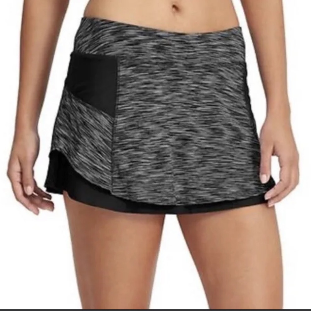 Athleta Women Gray Black Space Dye Bustle Skort Medium Lined Flowy Golf Skirt